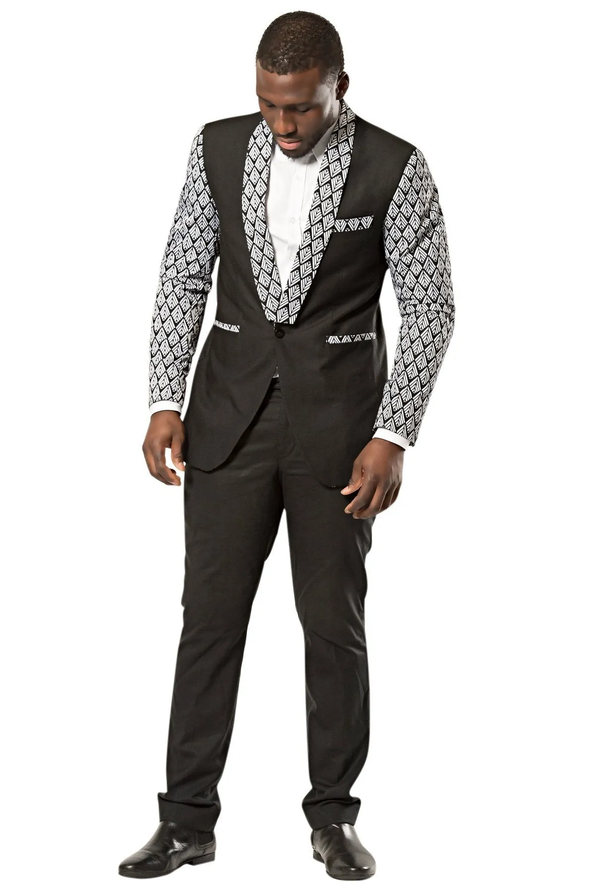 Zane Black and White Men's African Print Blazer (Blazer & Pant)