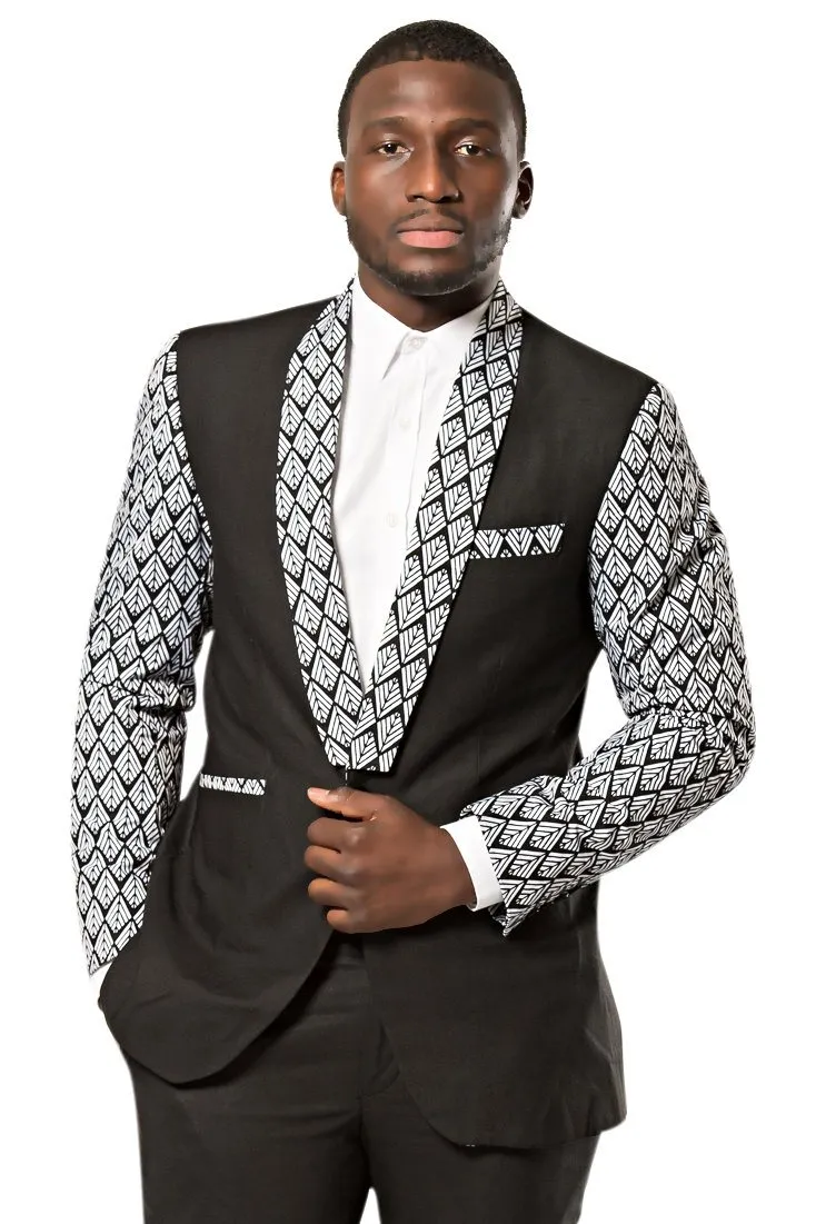 Zane Black and White Men's African Print Blazer (Blazer & Pant)