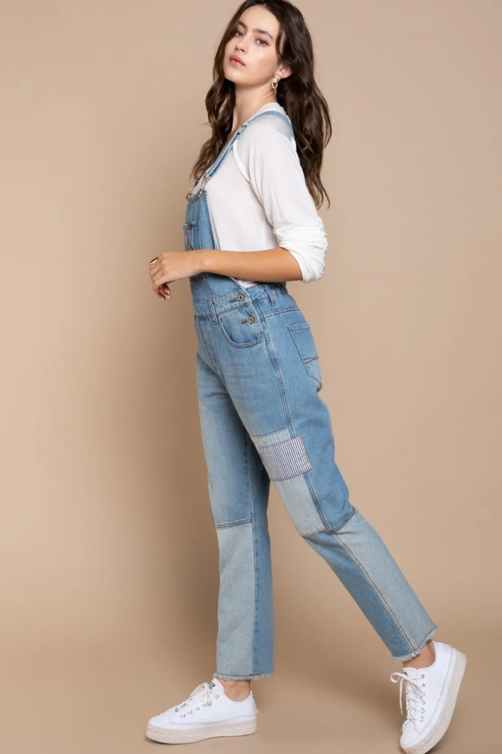 Zip Chic Front Chest Zipper Slim Leg Denim Overalls