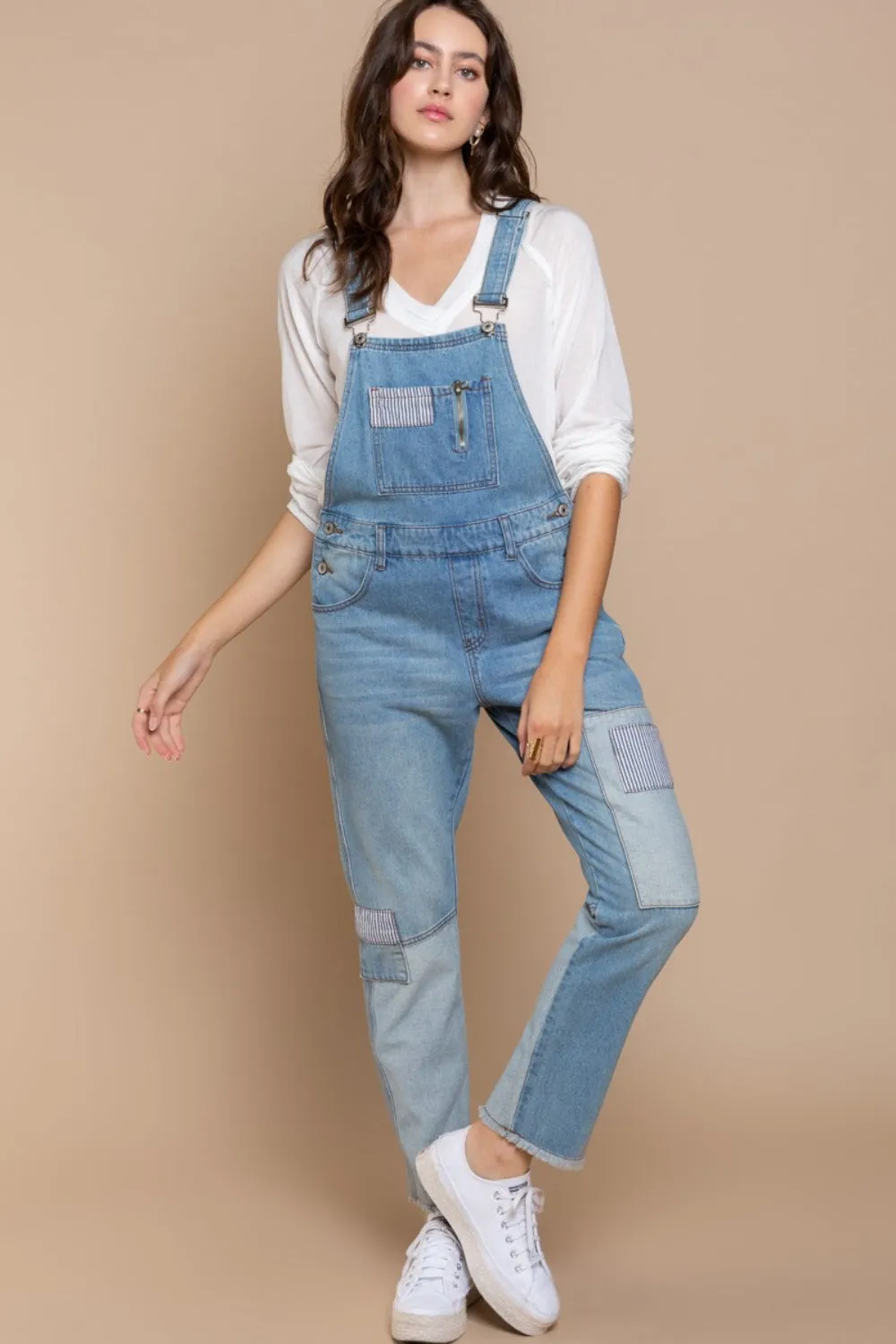 Zip Chic Front Chest Zipper Slim Leg Denim Overalls