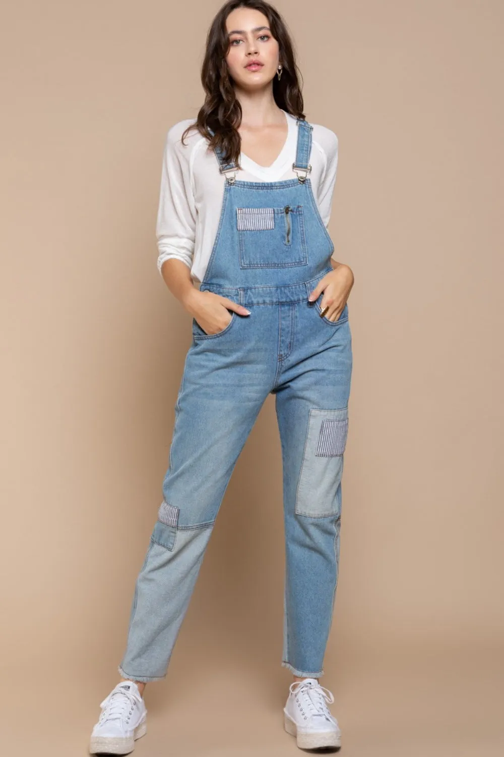 Zip Chic Front Chest Zipper Slim Leg Denim Overalls